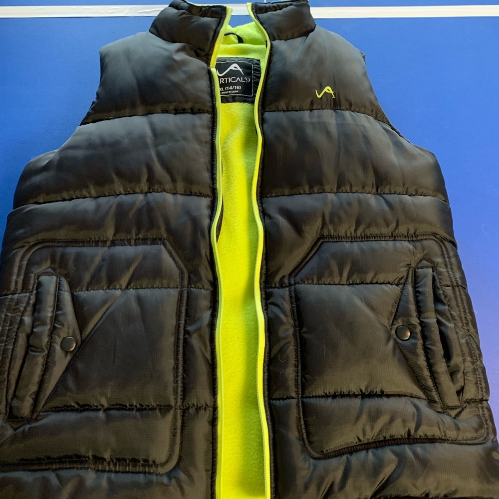 Black Puffer Vest with Lime Green Accent - Picture 1 of 2